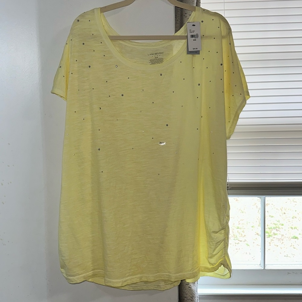 NWT LANE BRYANT RHINESTONE YELLOW SHEER TEE DOLMAN SLEEVE SIZE 26/28